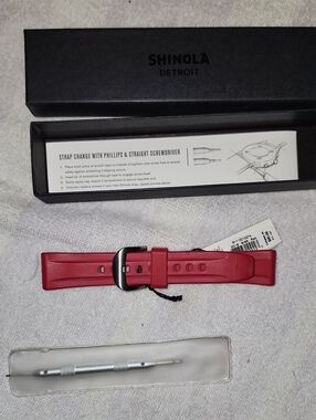 Shinola Red Silicone Replacement Watch Strap with Stainless Buckle